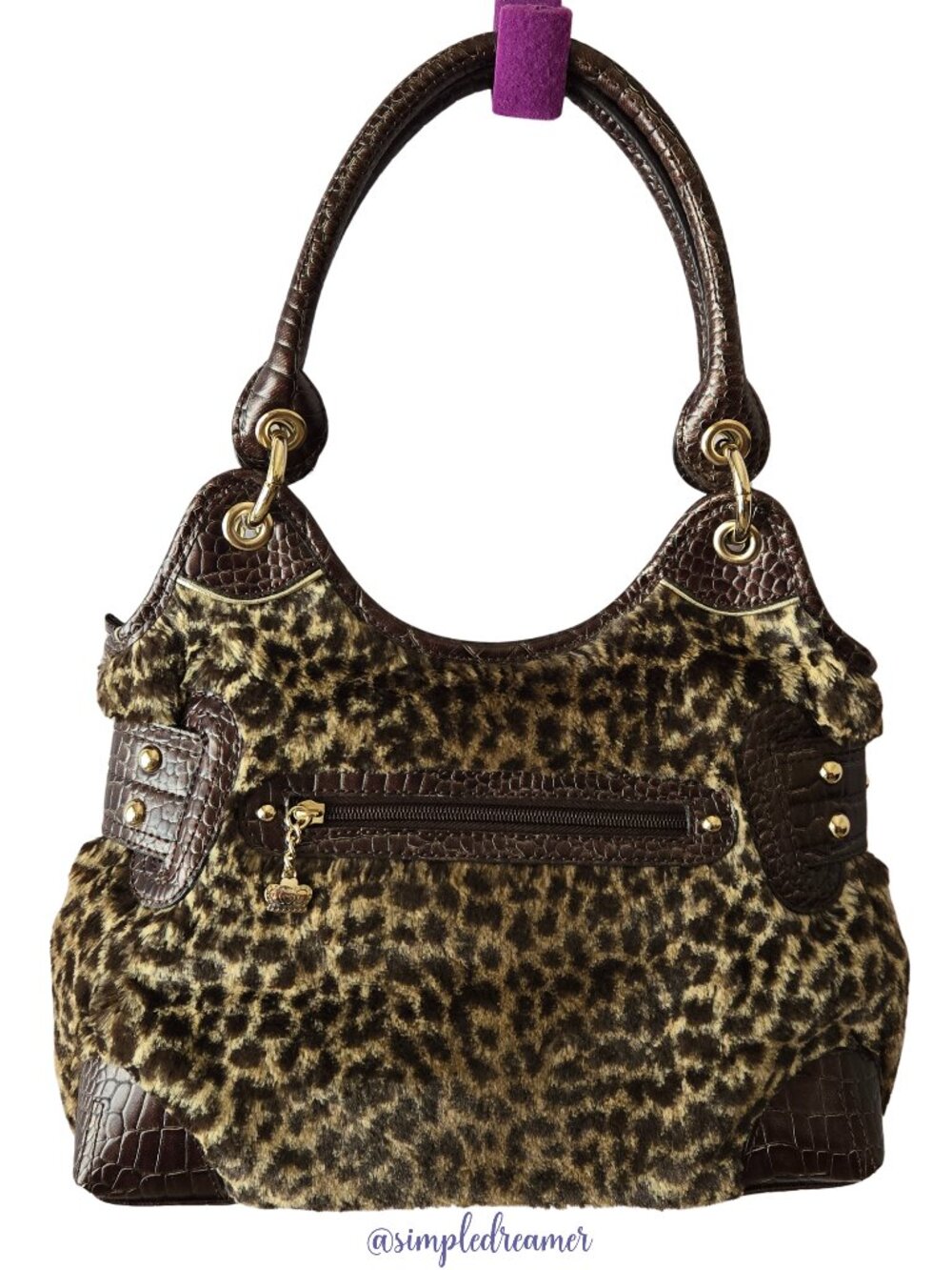 Kathy Van Zeeland Leopard Faux Fur Shopper Shoulder Bag Studded NWT - Picture 2 of 5